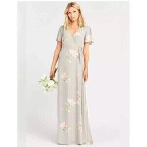 SHOW ME YOUR MUMU Revolve Gray Lily Showers Noelle Flutter Wrap Dress retail$189